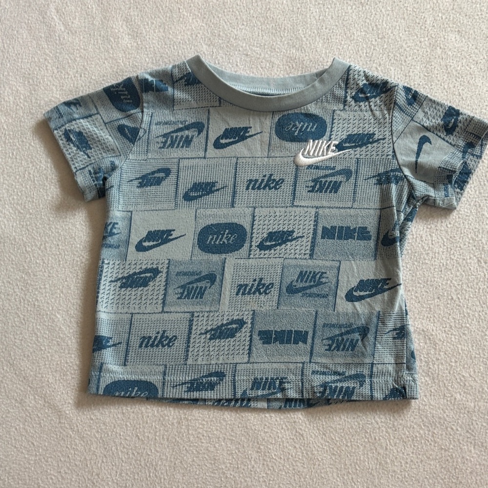 Nike Kids Light Blue & Navy Logo Patchwork Tee